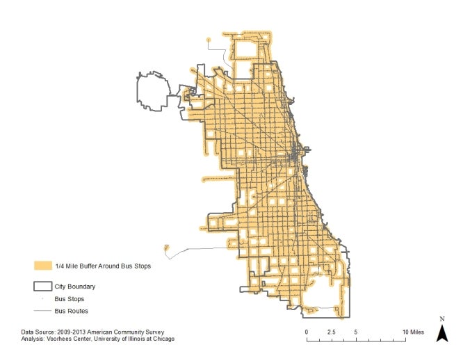 1/4 Mile Buffer Around CTA Bus Stop